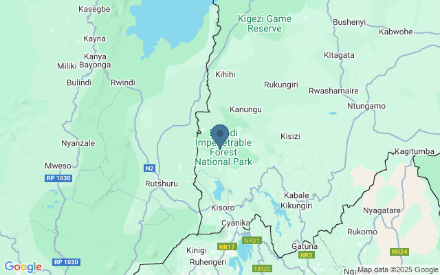Kaart met locatie Bwindi Impenetrable National Park en Mgahinga National Park